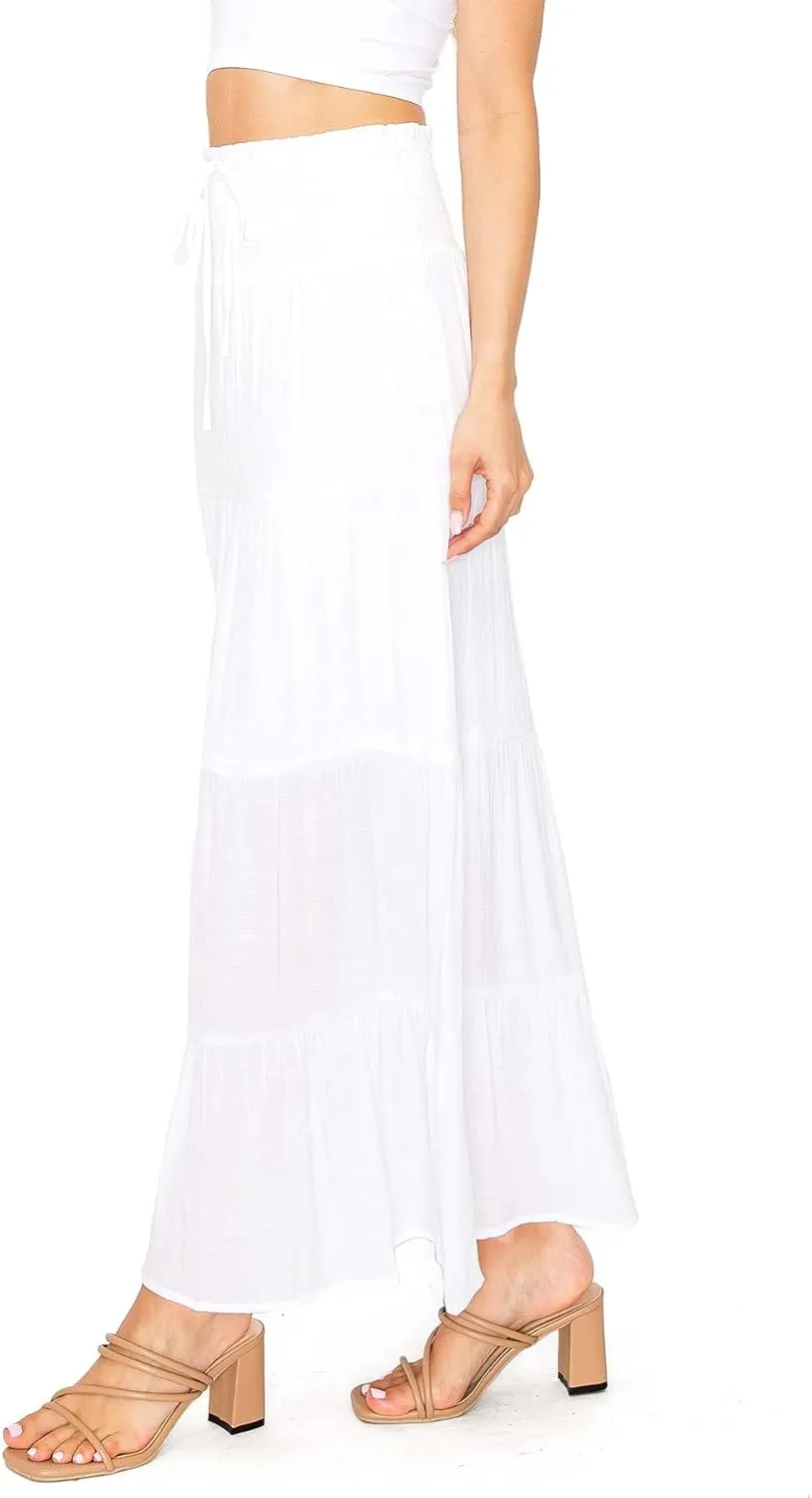 Love Tree Women's Juniors Classic Shirred Boho Midi Skirt