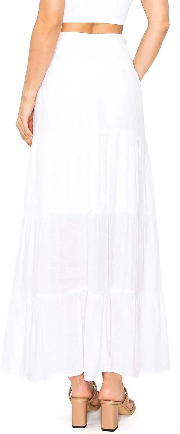 Love Tree Women's Juniors Classic Shirred Boho Midi Skirt