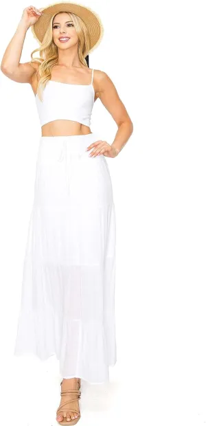 Love Tree Women's Juniors Classic Shirred Boho Midi Skirt