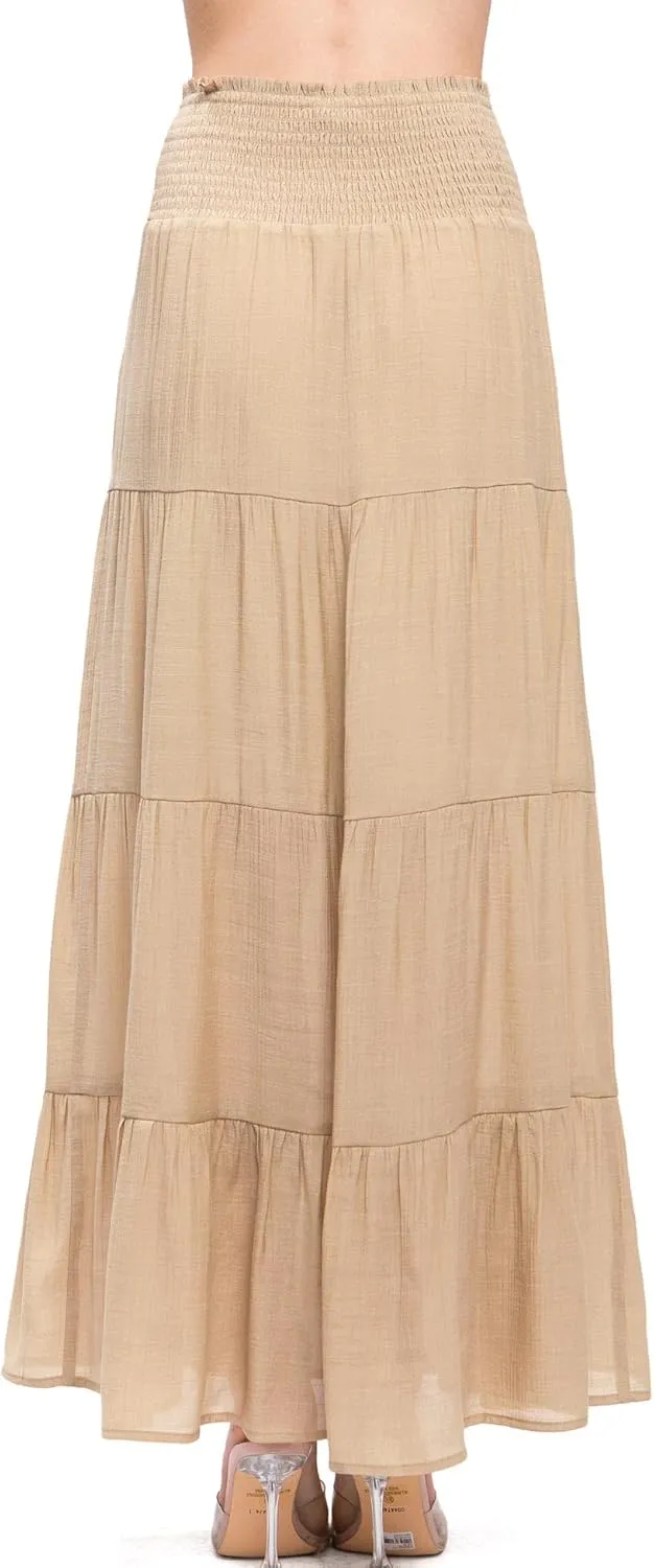 Love Tree Women's Juniors Classic Shirred Boho Midi Skirt