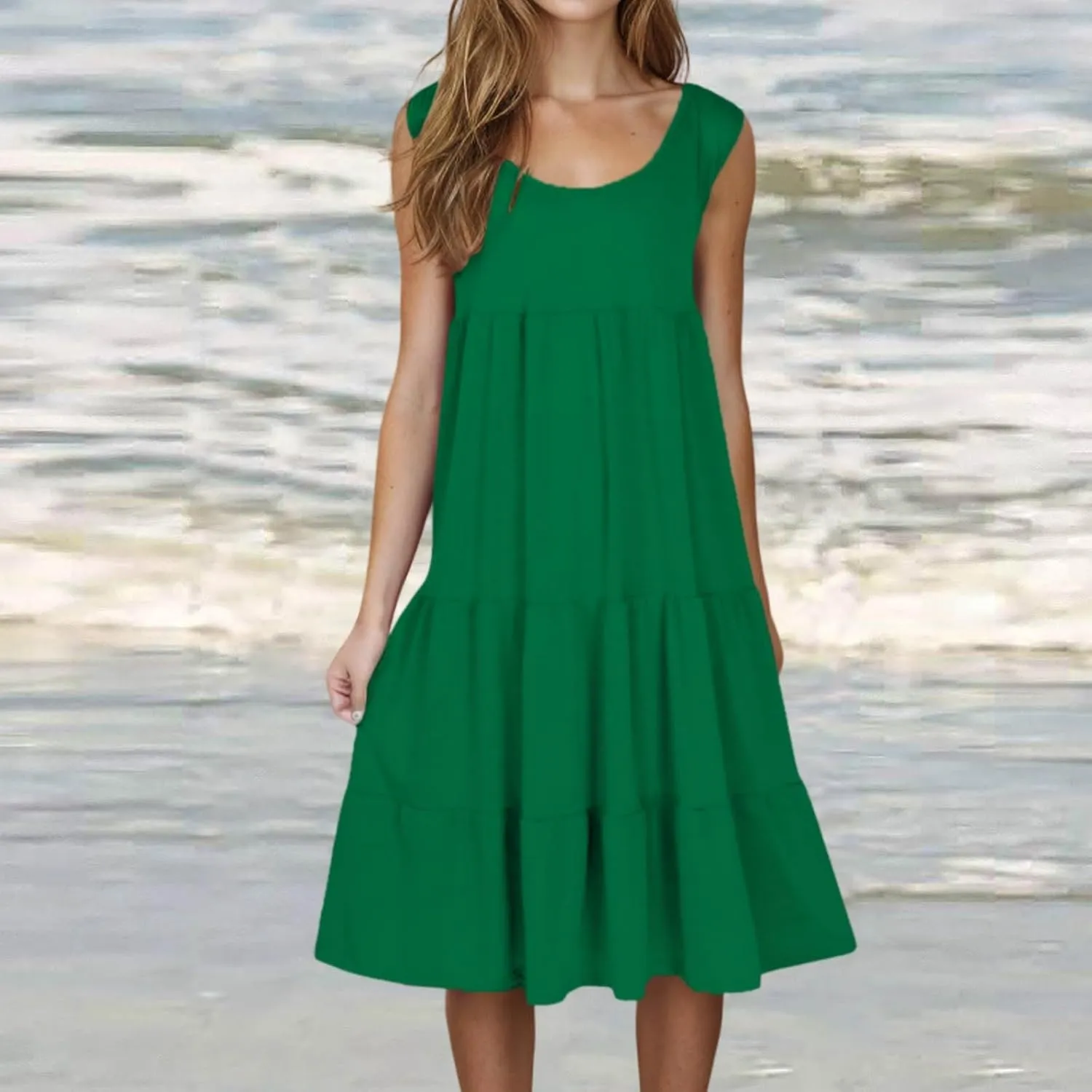 LRMQS Summer Dresses for Women 2025 Vacation Plus Size Hawaiian Sun Dress Knee Length Tank Sundresses Casual Beach Cover ups