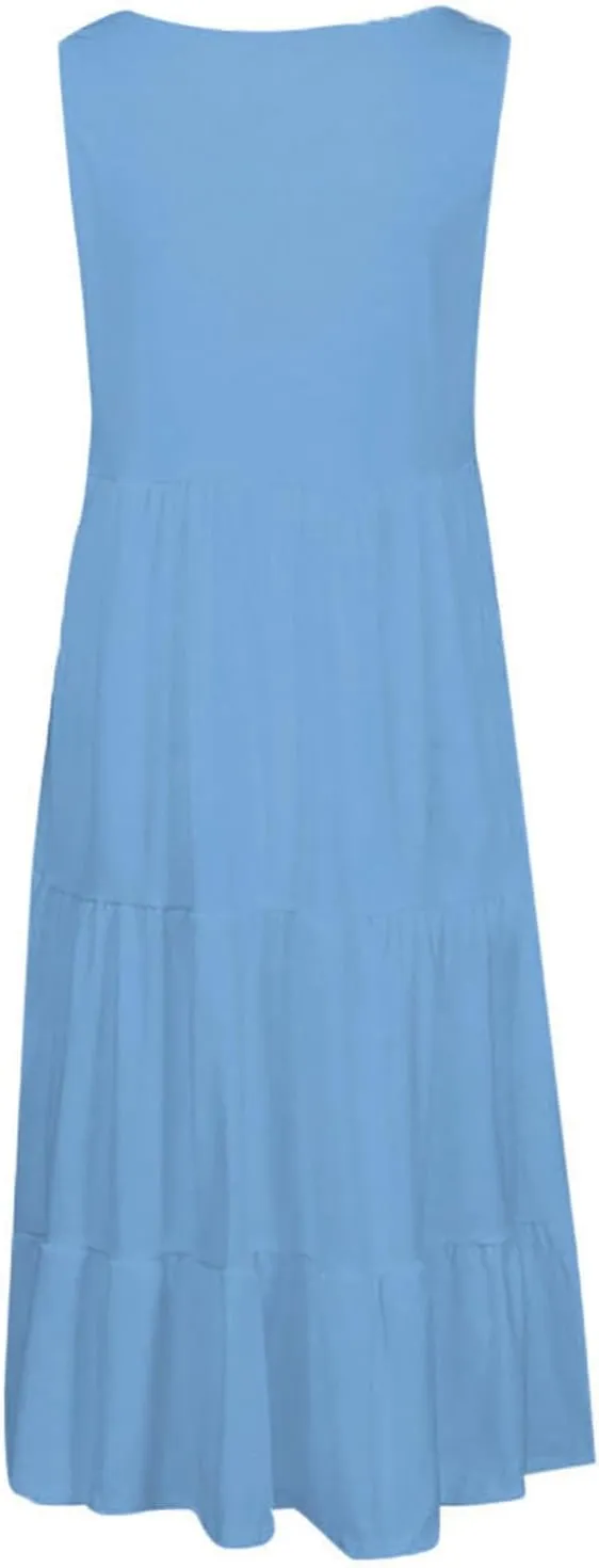 LRMQS Summer Dresses for Women 2025 Vacation Plus Size Hawaiian Sun Dress Knee Length Tank Sundresses Casual Beach Cover ups