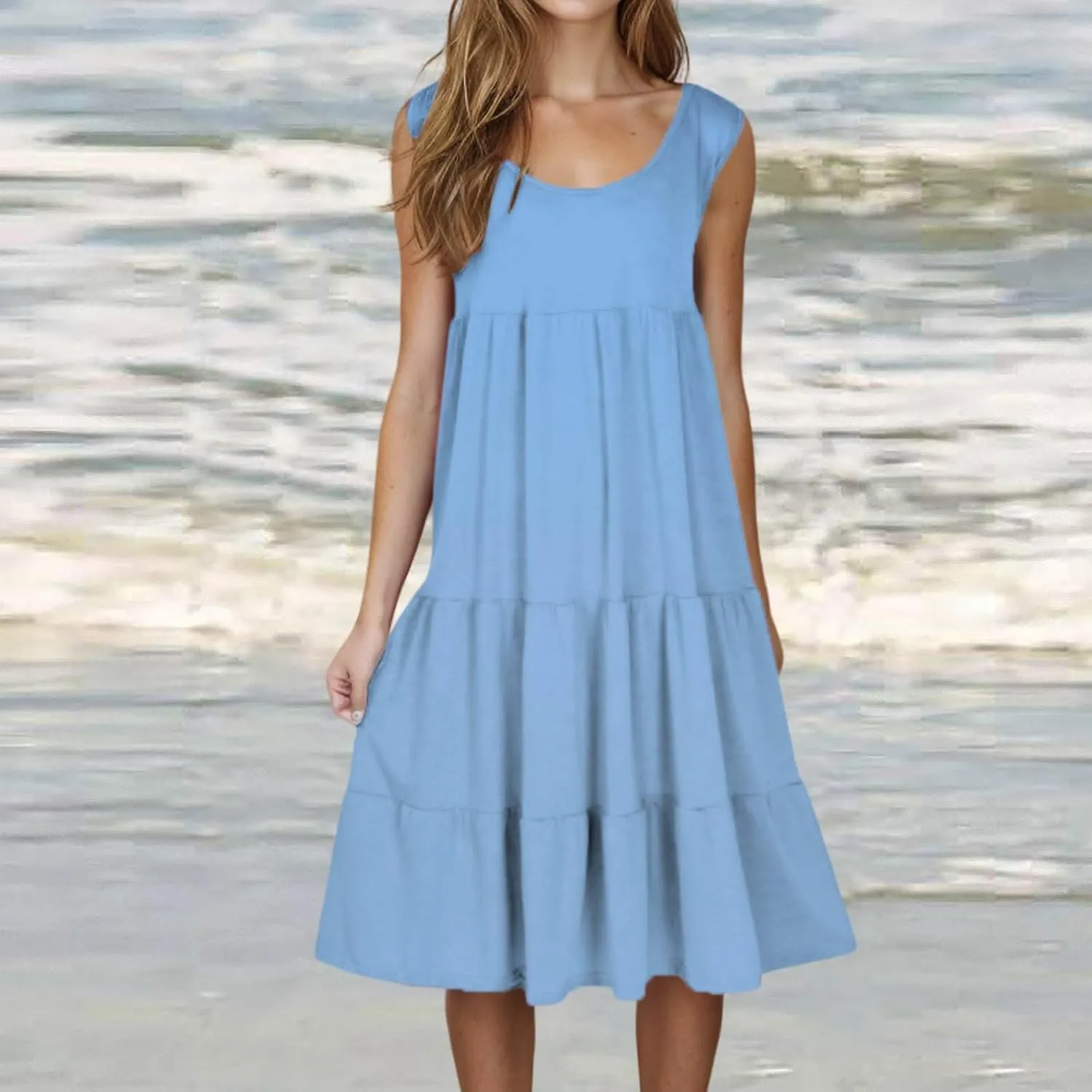 LRMQS Summer Dresses for Women 2025 Vacation Plus Size Hawaiian Sun Dress Knee Length Tank Sundresses Casual Beach Cover ups