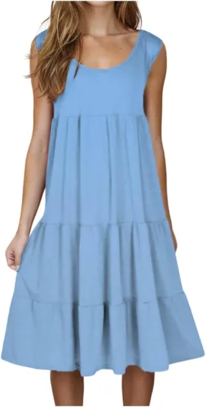 LRMQS Summer Dresses for Women 2025 Vacation Plus Size Hawaiian Sun Dress Knee Length Tank Sundresses Casual Beach Cover ups
