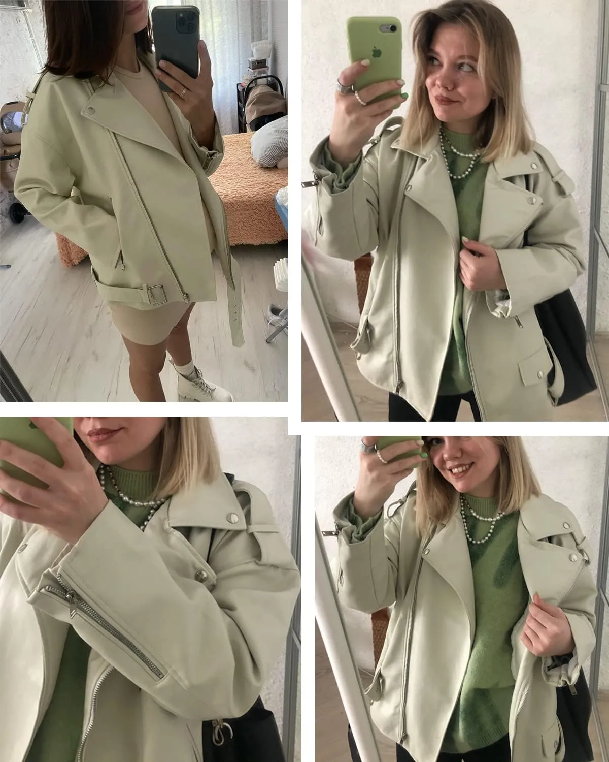 LY VAREY LIN Women Faux Leather Jacket Lapel Collar Motorcycle Zip Up Long Sleeve Motor Biker Short Coat Jacket