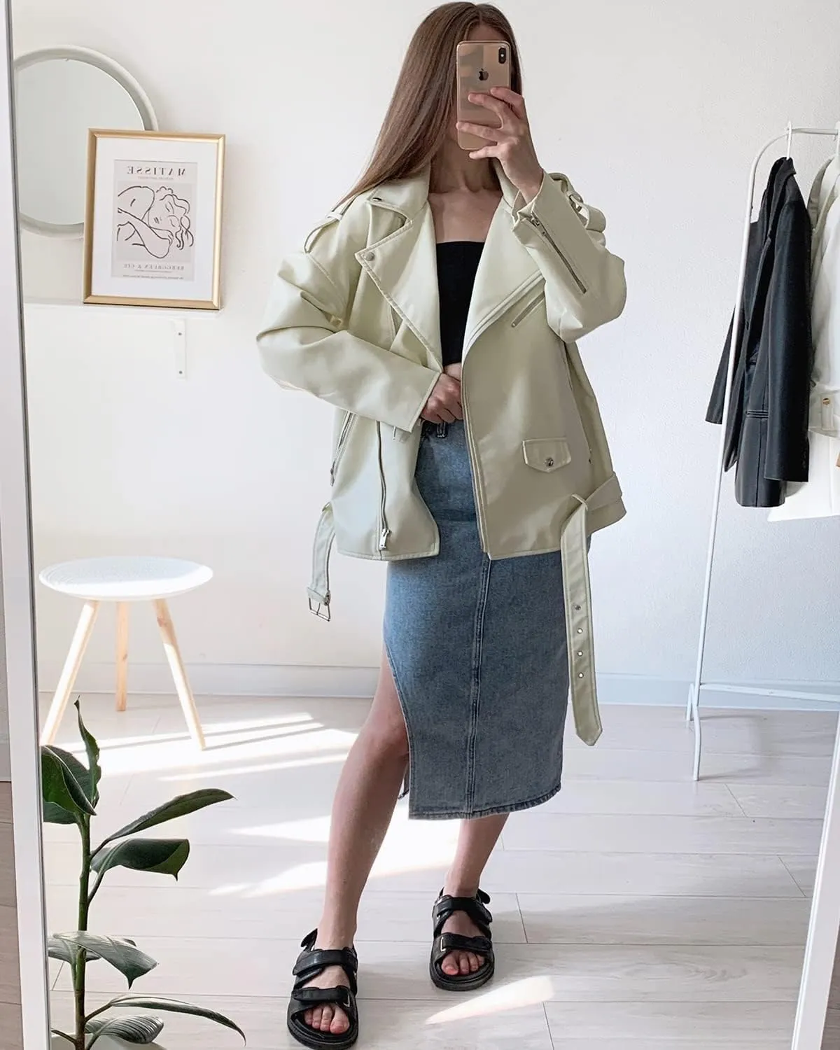 LY VAREY LIN Women Faux Leather Jacket Lapel Collar Motorcycle Zip Up Long Sleeve Motor Biker Short Coat Jacket