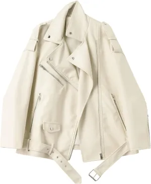 LY VAREY LIN Women Faux Leather Jacket Lapel Collar Motorcycle Zip Up Long Sleeve Motor Biker Short Coat Jacket