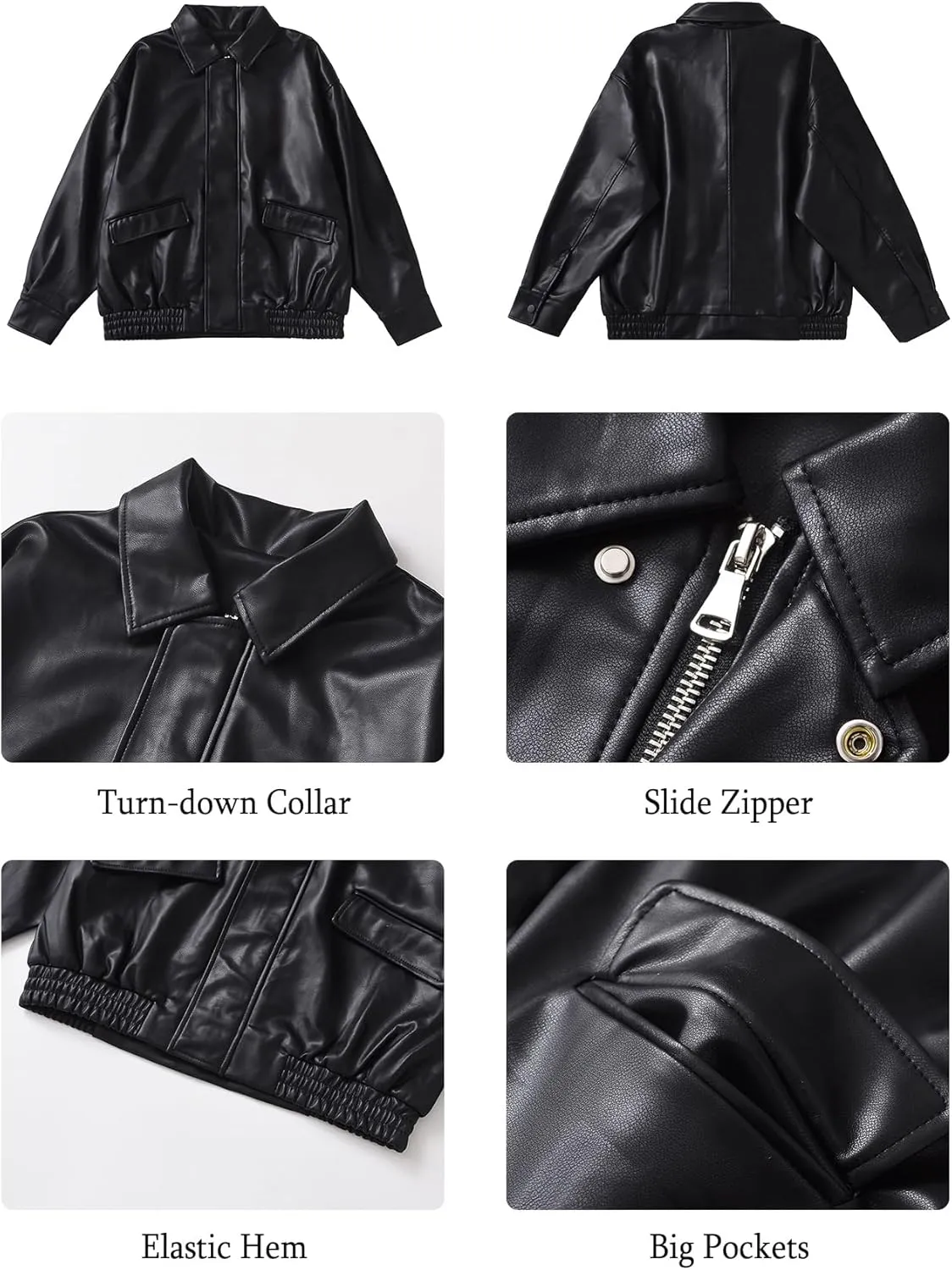 LY VAREY LIN Women Faux Leather Jacket Lapel Collar Motorcycle Zip Up Long Sleeve Motor Biker Short Coat Jacket