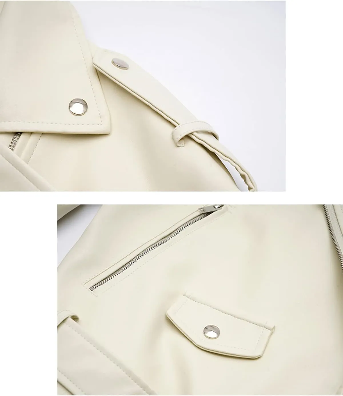 LY VAREY LIN Women Faux Leather Jacket Lapel Collar Motorcycle Zip Up Long Sleeve Motor Biker Short Coat Jacket