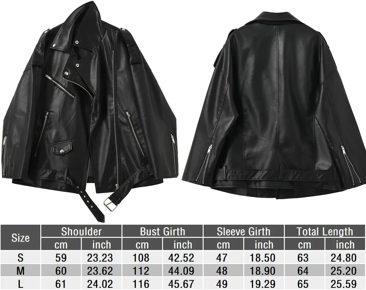 LY VAREY LIN Women Faux Leather Jacket Lapel Collar Motorcycle Zip Up Long Sleeve Motor Biker Short Coat Jacket