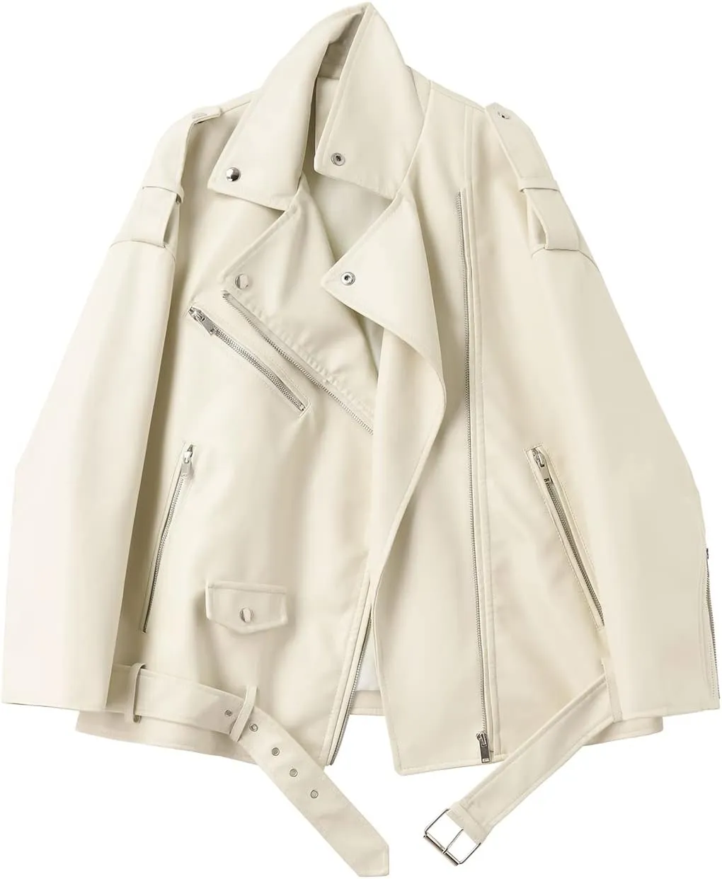 LY VAREY LIN Women Faux Leather Jacket Lapel Collar Motorcycle Zip Up Long Sleeve Motor Biker Short Coat Jacket