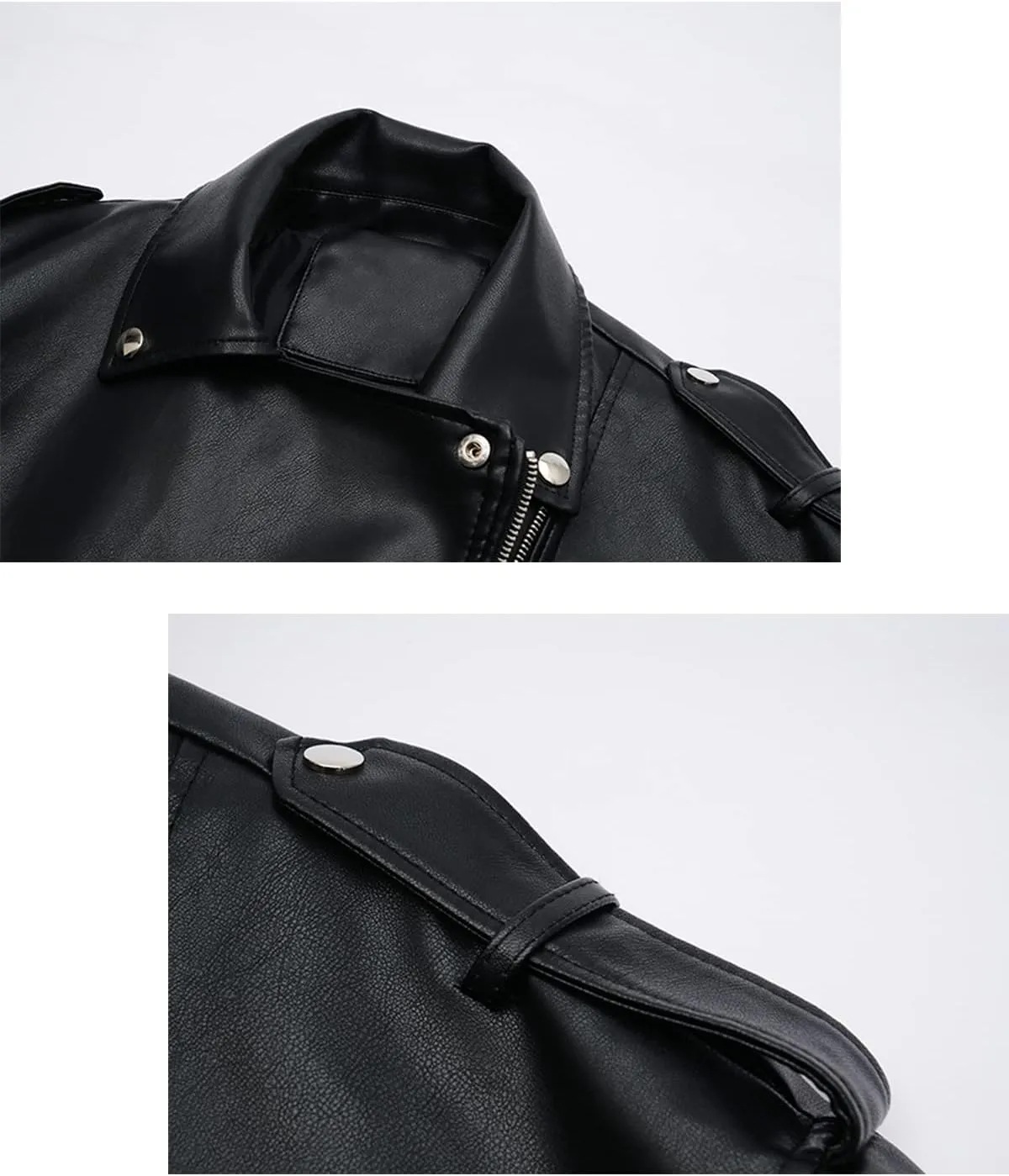 LY VAREY LIN Women Faux Leather Jacket Lapel Collar Motorcycle Zip Up Long Sleeve Motor Biker Short Coat Jacket