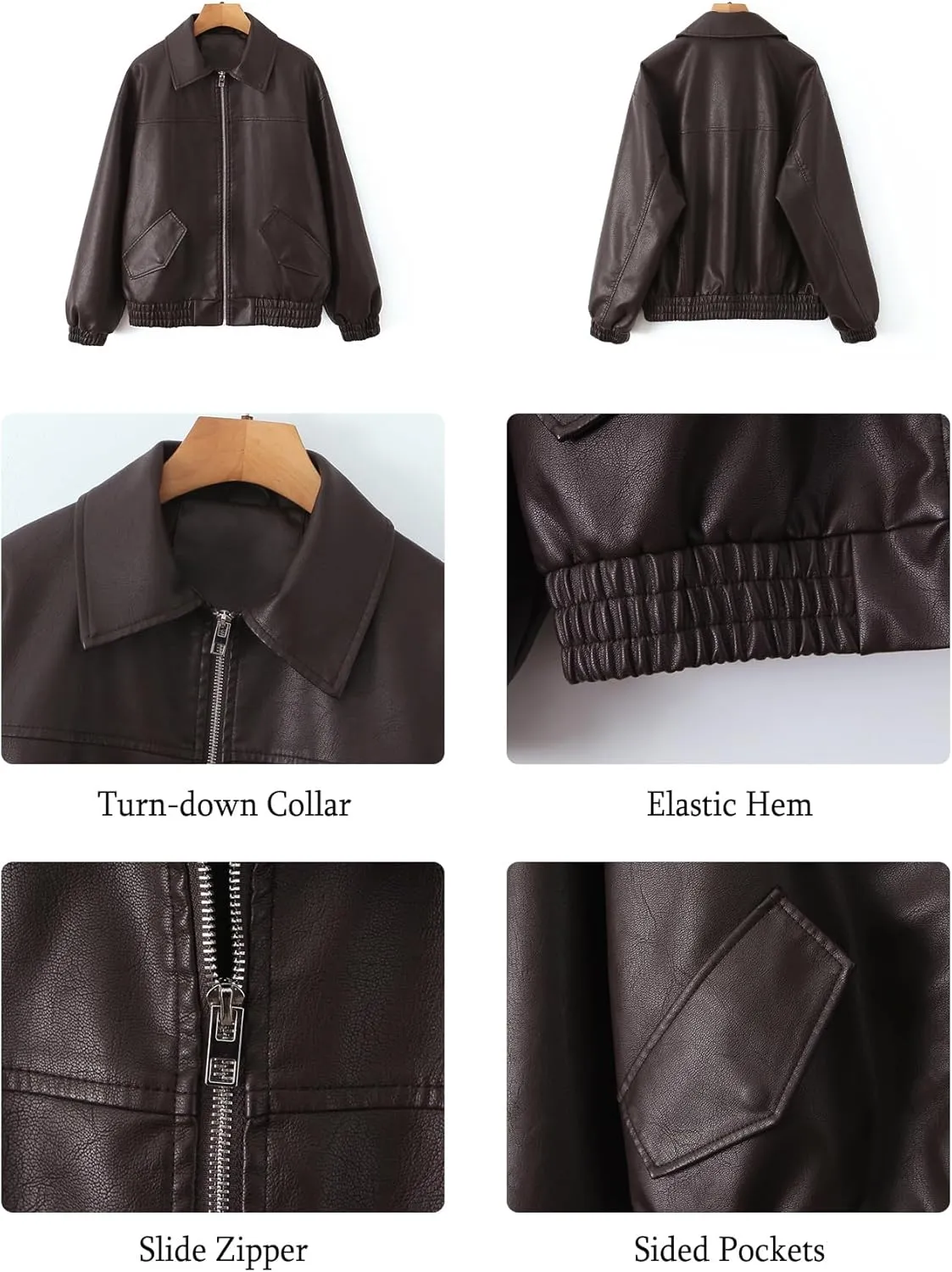 LY VAREY LIN Womens Faux Leather Jacket Long Sleeve Zip Up Casual Bomber Motorcycle Biker Coat