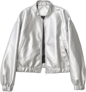 LY VAREY LIN Womens Faux Leather Jacket Long Sleeve Zip Up Casual Bomber Motorcycle Biker Coat