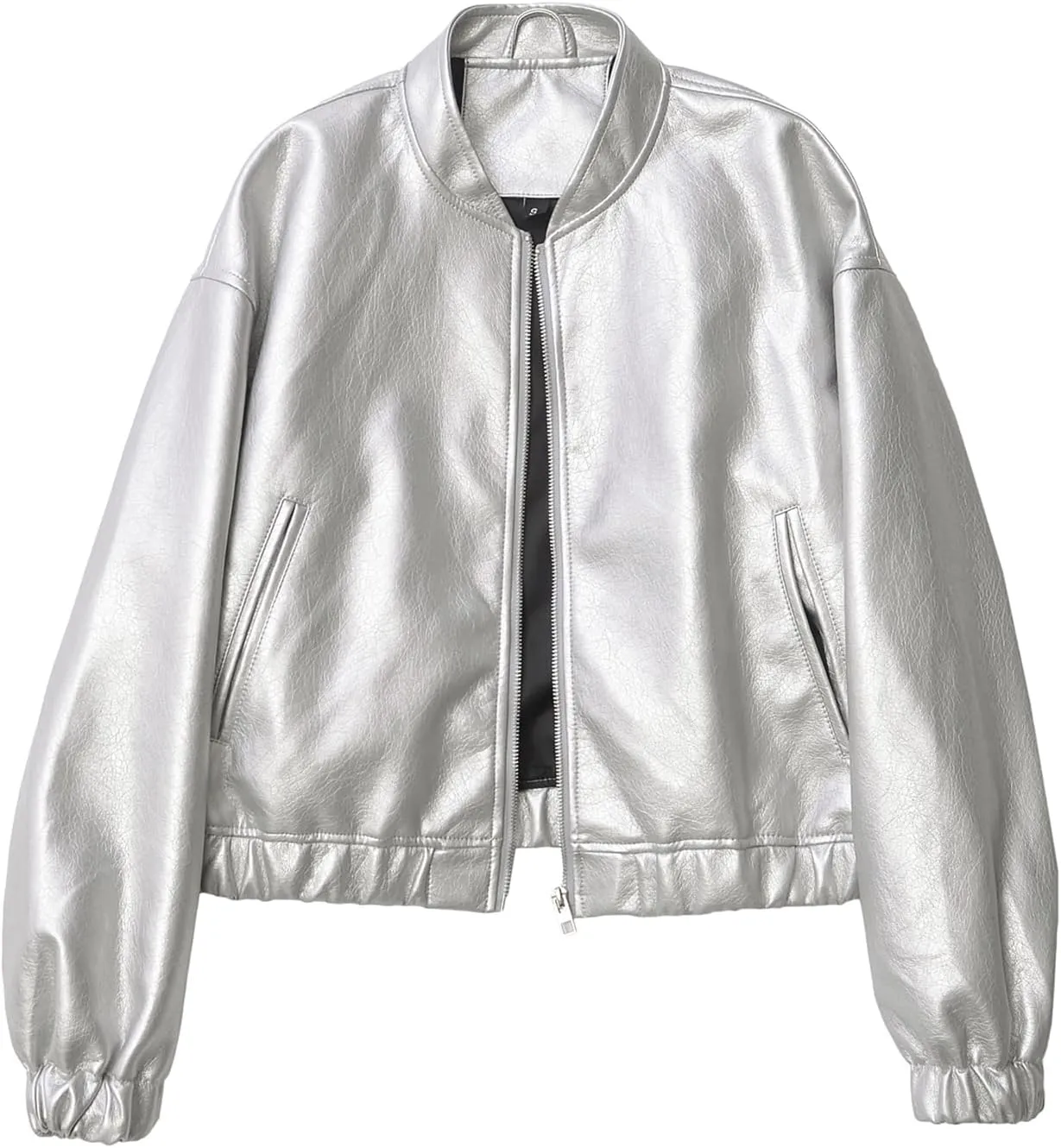 LY VAREY LIN Womens Faux Leather Jacket Long Sleeve Zip Up Casual Bomber Motorcycle Biker Coat