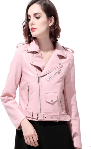 LY VAREY LIN Women's Faux Leather Motorcycle Jacket PU Slim Short Biker Coat