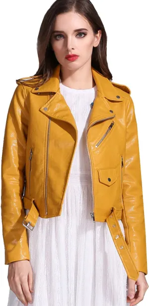 LY VAREY LIN Women's Faux Leather Motorcycle Jacket PU Slim Short Biker Coat