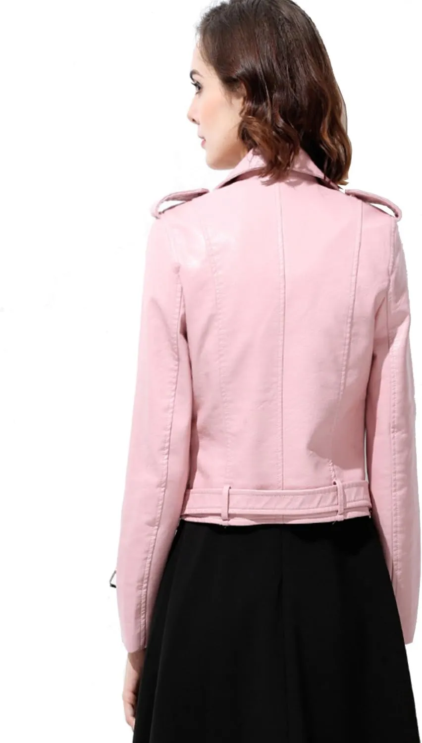 LY VAREY LIN Women's Faux Leather Motorcycle Jacket PU Slim Short Biker Coat