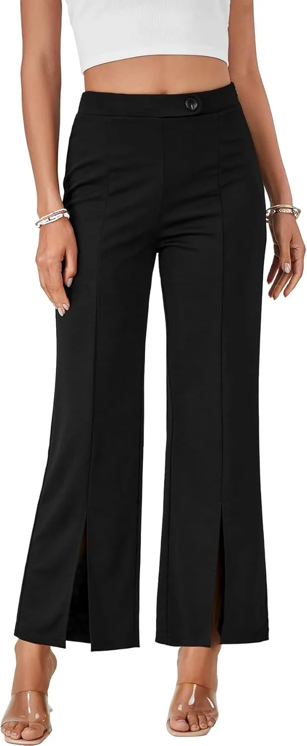 LYANER Women's Bootcut Slit Front Stretchy Straight Trousers Casual Slacks Dress Pants