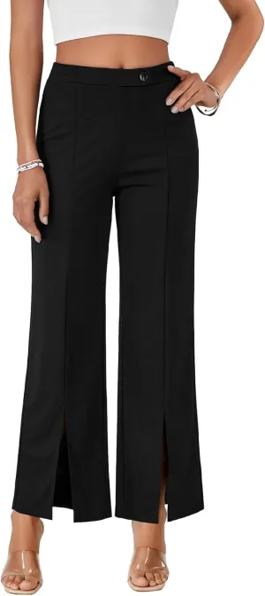 LYANER Women's Bootcut Slit Front Stretchy Straight Trousers Casual Slacks Dress Pants