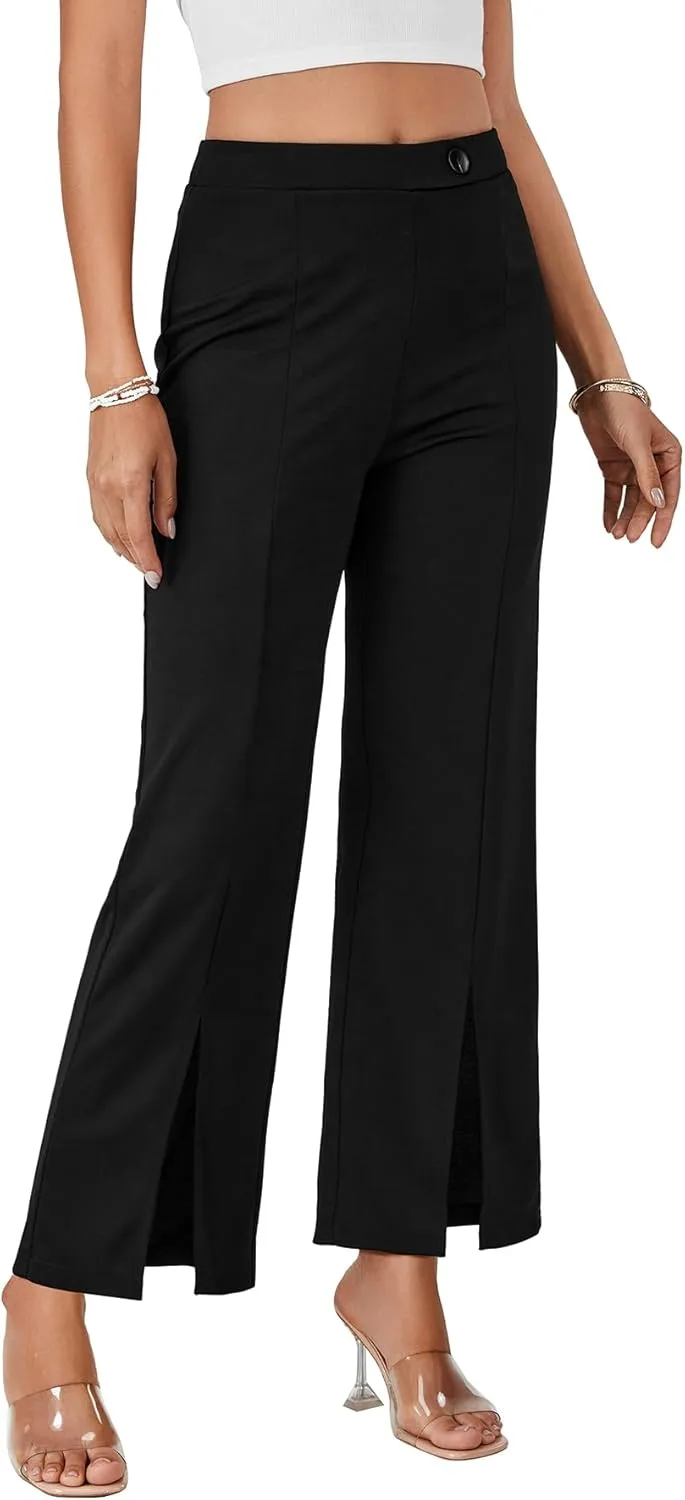 LYANER Women's Bootcut Slit Front Stretchy Straight Trousers Casual Slacks Dress Pants