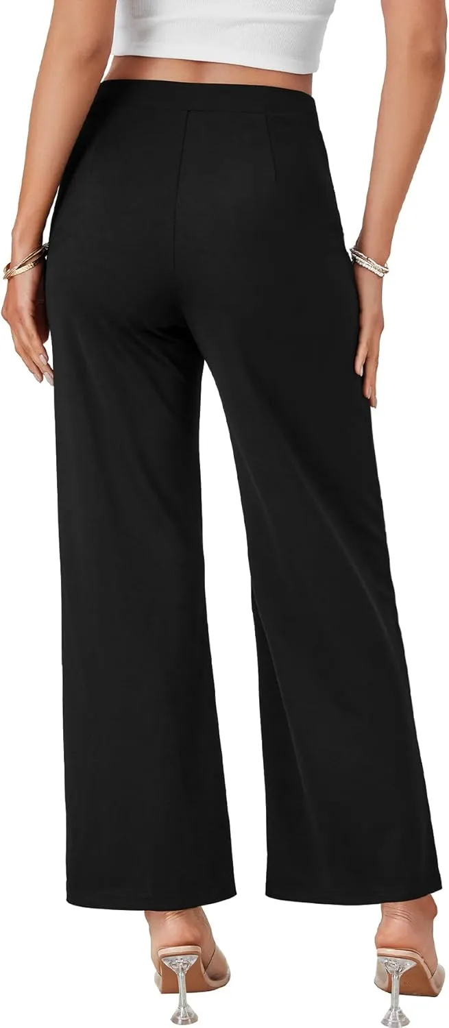 LYANER Women's Bootcut Slit Front Stretchy Straight Trousers Casual Slacks Dress Pants