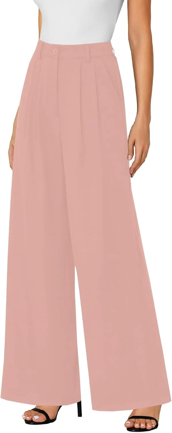 LYANER Women's High Waist Casual Wide Leg Long Palazzo Pants Button Down Loose Business Work Office Trousers with Pockets