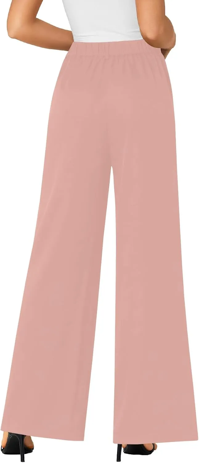 LYANER Women's High Waist Casual Wide Leg Long Palazzo Pants Button Down Loose Business Work Office Trousers with Pockets