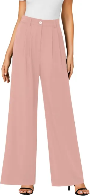 LYANER Women's High Waist Casual Wide Leg Long Palazzo Pants Button Down Loose Business Work Office Trousers with Pockets