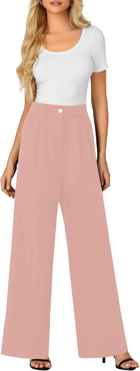 LYANER Women's High Waist Casual Wide Leg Long Palazzo Pants Button Down Loose Business Work Office Trousers with Pockets