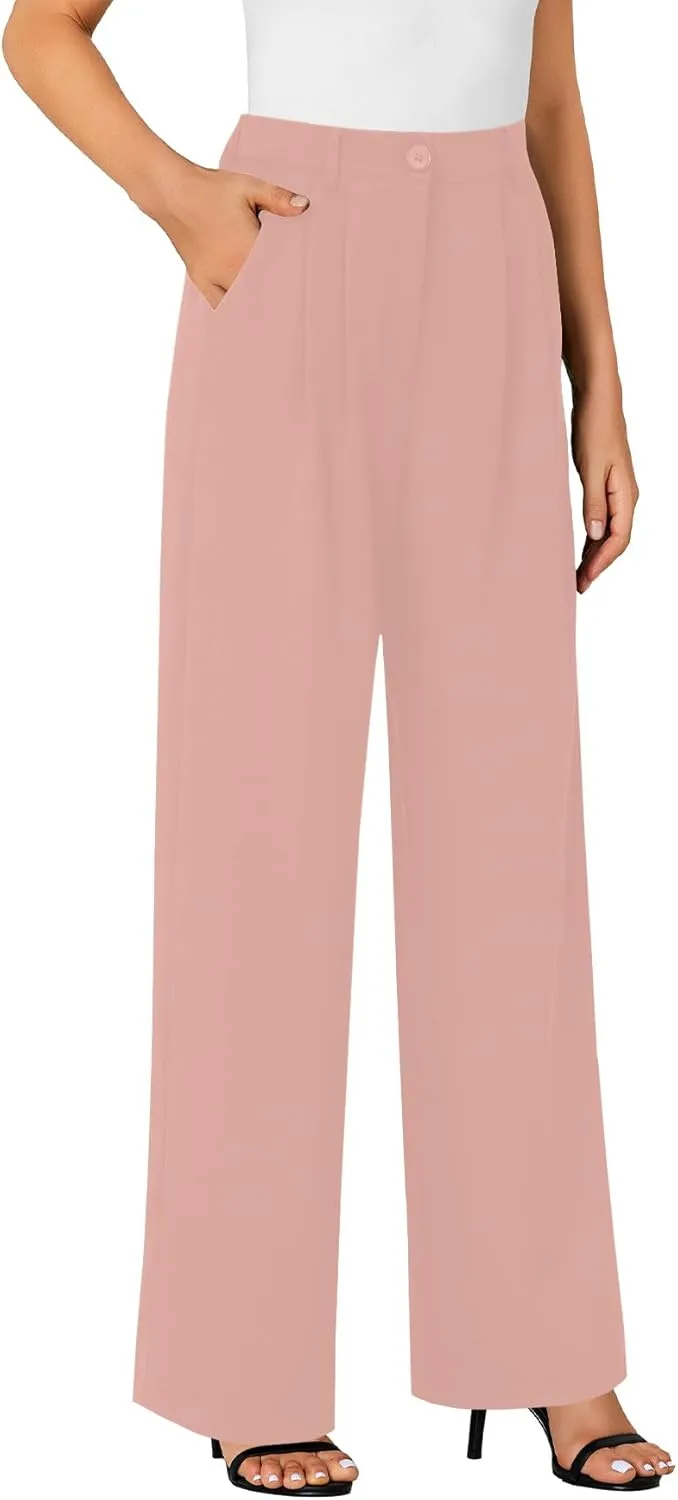 LYANER Women's High Waist Casual Wide Leg Long Palazzo Pants Button Down Loose Business Work Office Trousers with Pockets