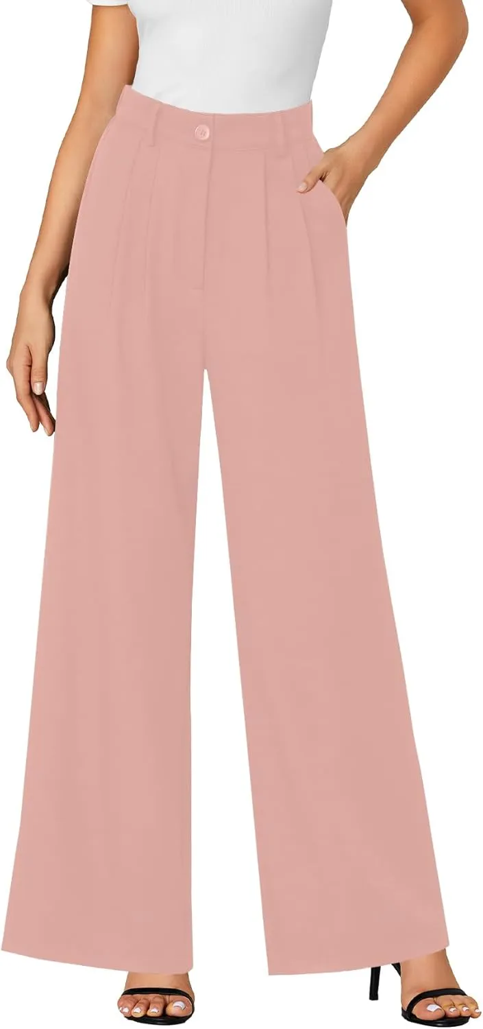 LYANER Women's High Waist Casual Wide Leg Long Palazzo Pants Button Down Loose Business Work Office Trousers with Pockets