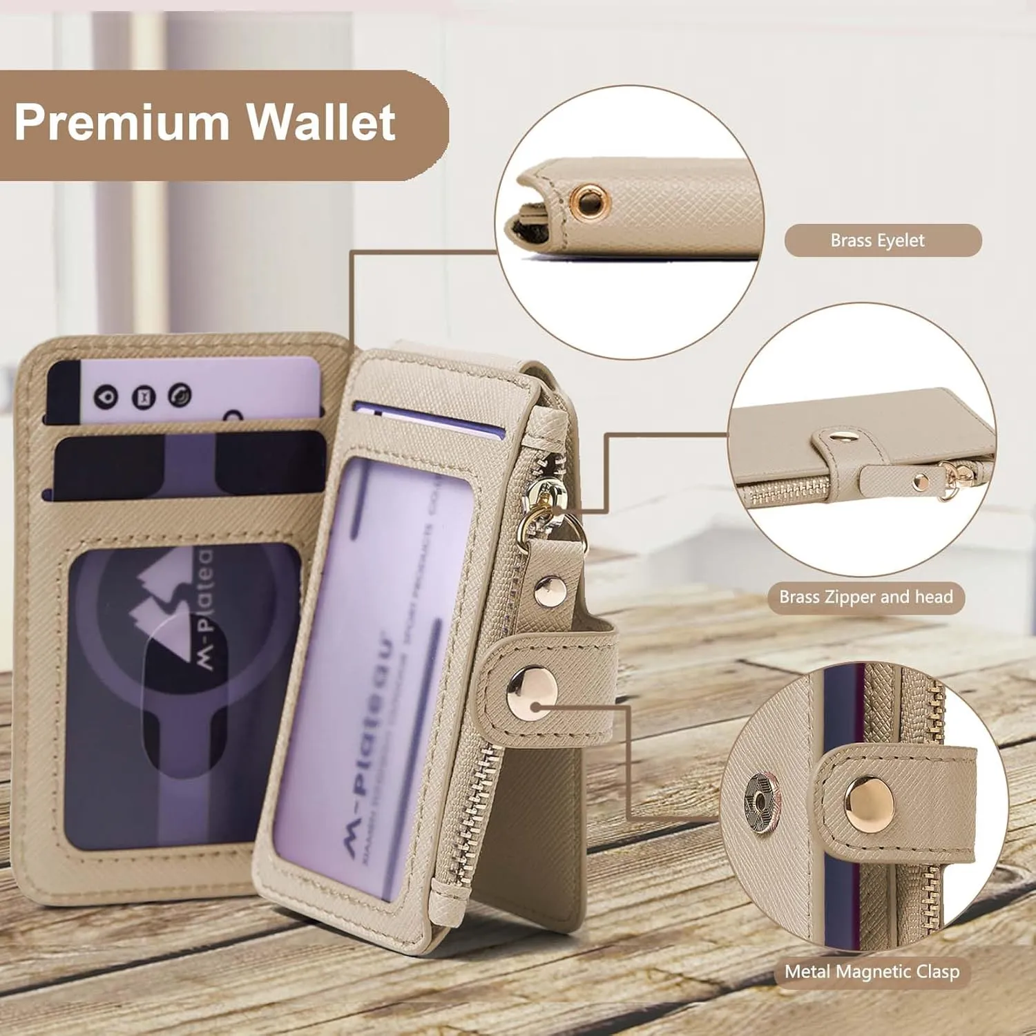 M-Plateau Card Cases, Leather Card & ID Cases,Credit Card Holder Wallet Small Card Case Wallet: Wallet Women Small Premium PU Leather, Slim Wallet for Travelling (Khaki)
