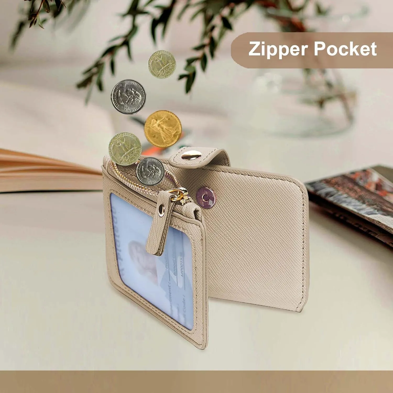 M-Plateau Card Cases, Leather Card & ID Cases,Credit Card Holder Wallet Small Card Case Wallet: Wallet Women Small Premium PU Leather, Slim Wallet for Travelling (Khaki)
