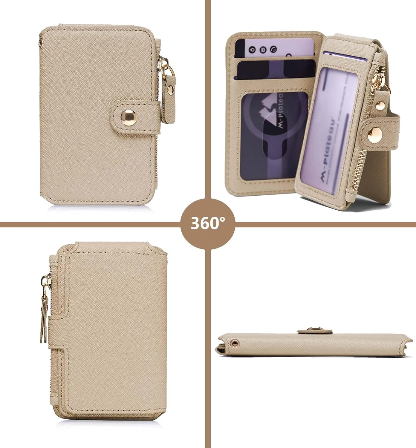 M-Plateau Card Cases, Leather Card & ID Cases,Credit Card Holder Wallet Small Card Case Wallet: Wallet Women Small Premium PU Leather, Slim Wallet for Travelling (Khaki)