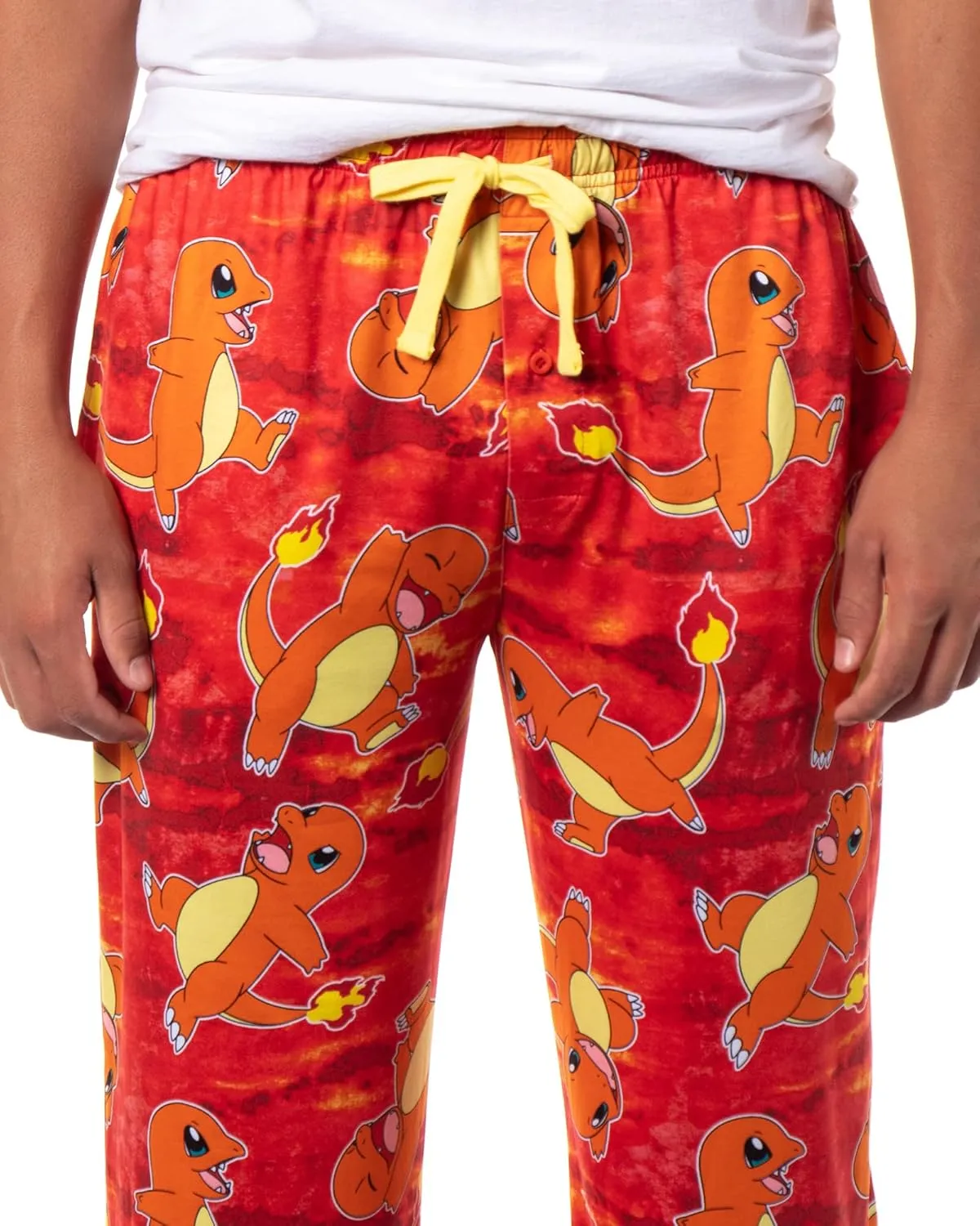 Mad Engine Pokemon Mens Charmander AOP Fire Type Adjustable Waistband Sleep Bottom Lounge Pajama Pants