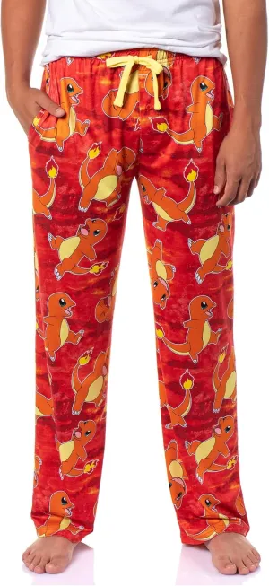 Mad Engine Pokemon Mens Charmander AOP Fire Type Adjustable Waistband Sleep Bottom Lounge Pajama Pants