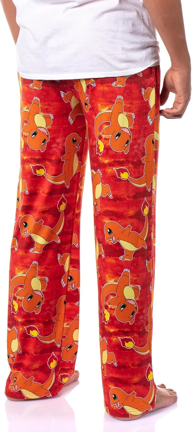 Mad Engine Pokemon Mens Charmander AOP Fire Type Adjustable Waistband Sleep Bottom Lounge Pajama Pants