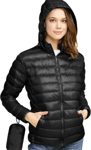 Made By Johnny Women's Ultra Light Weight Packable Down Jacket with Removable Hoodie