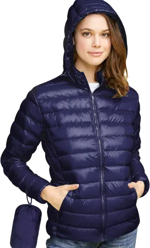 Made By Johnny Women's Ultra Light Weight Packable Down Jacket with Removable Hoodie