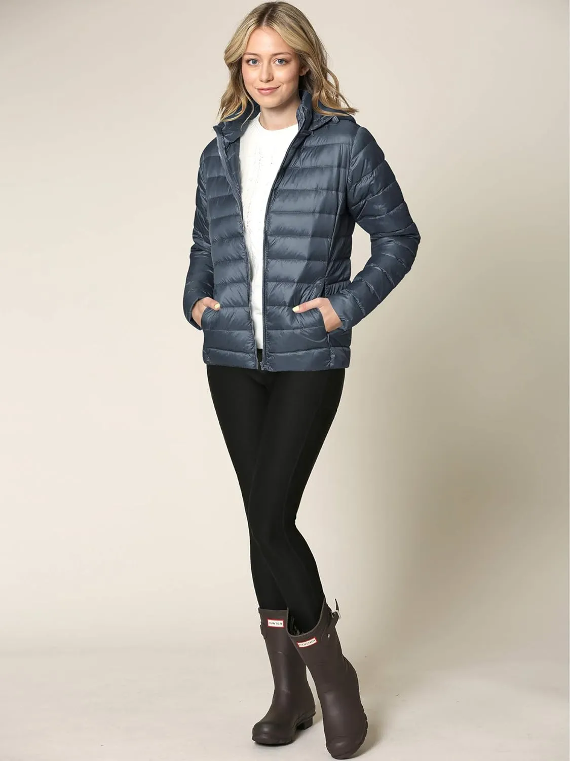 Made By Johnny Women's Ultra Light Weight Packable Down Jacket with Removable Hoodie