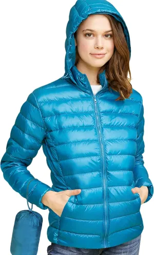 Made By Johnny Women's Ultra Light Weight Packable Down Jacket with Removable Hoodie