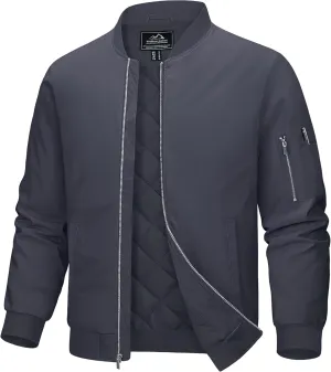 MAGCOMSEN Men's Bomber Jacket Casual Windproof Quilted Jacket Full Zip Windbreaker Winter Warm Varsity Jacket with Pockets