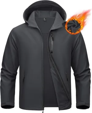 MAGCOMSEN Men's Waterproof Fleece Lined Rain Jacket Lightweight Softshell Raincoat with Hood Winter Hiking Windbreaker