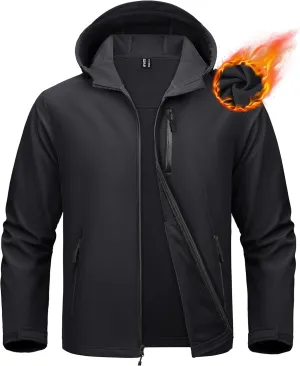 MAGCOMSEN Men's Waterproof Fleece Lined Rain Jacket Lightweight Softshell Raincoat with Hood Winter Hiking Windbreaker