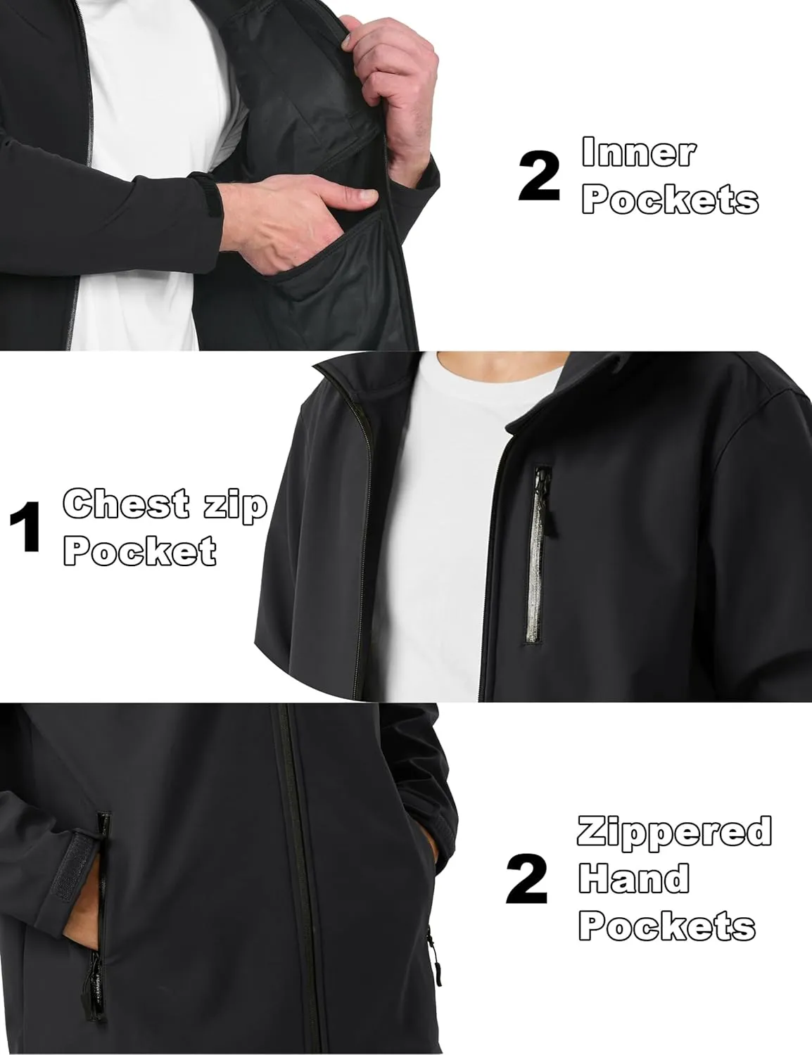 MAGCOMSEN Men's Waterproof Fleece Lined Rain Jacket Lightweight Softshell Raincoat with Hood Winter Hiking Windbreaker