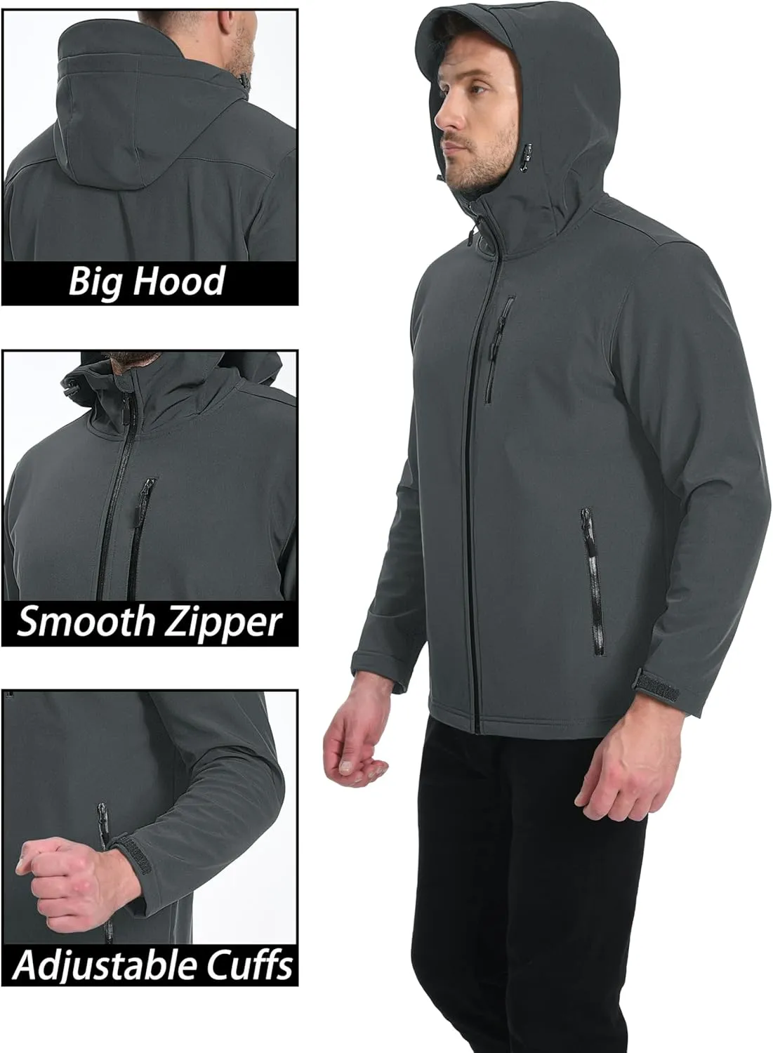 MAGCOMSEN Men's Waterproof Fleece Lined Rain Jacket Lightweight Softshell Raincoat with Hood Winter Hiking Windbreaker