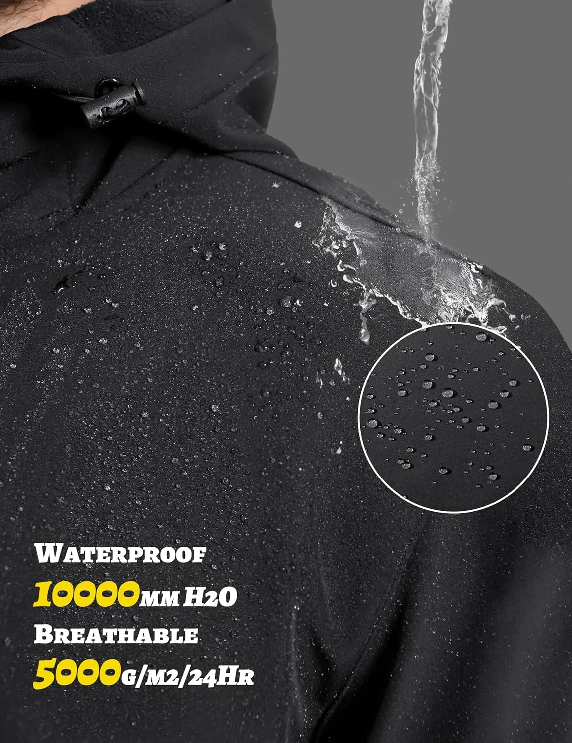 MAGCOMSEN Men's Waterproof Fleece Lined Rain Jacket Lightweight Softshell Raincoat with Hood Winter Hiking Windbreaker