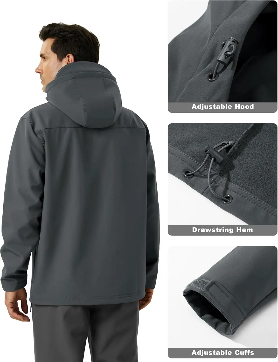 MAGCOMSEN Men's Waterproof Fleece Lined Rain Jacket Lightweight Softshell Raincoat with Hood Winter Hiking Windbreaker