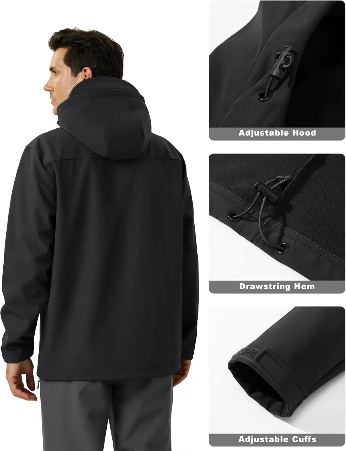 MAGCOMSEN Men's Waterproof Fleece Lined Rain Jacket Lightweight Softshell Raincoat with Hood Winter Hiking Windbreaker